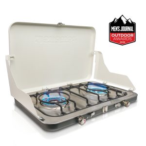 Zempire Stealth-Jet Twin camp stove with award badge