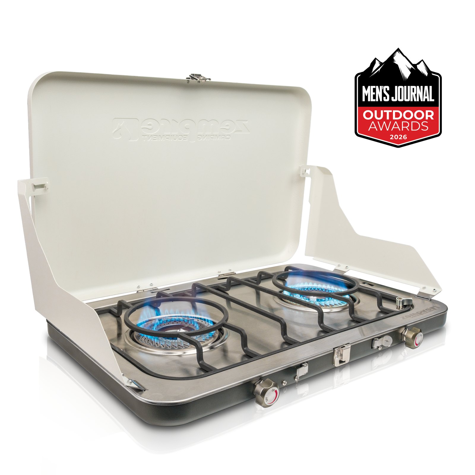 Zempire Stealth-Jet Twin camp stove with award badge